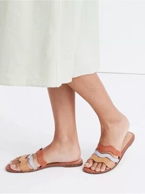 Madewell Multicolor Wavy Leather Slide Sandals - Tan, Cream & Rust